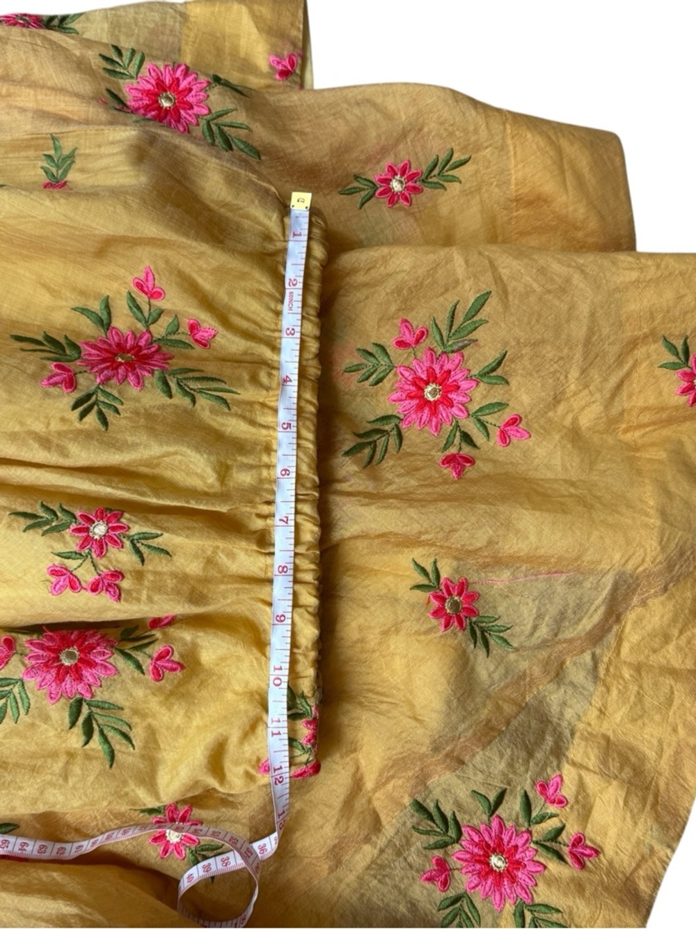 Vintage Gold Embroidered Floral Maxi Skirt Boho Cottagecore Organza Full XS/S - Picture 2 of 9